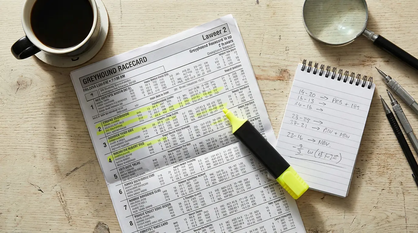 Greyhound form guide and sectional times on a racecard